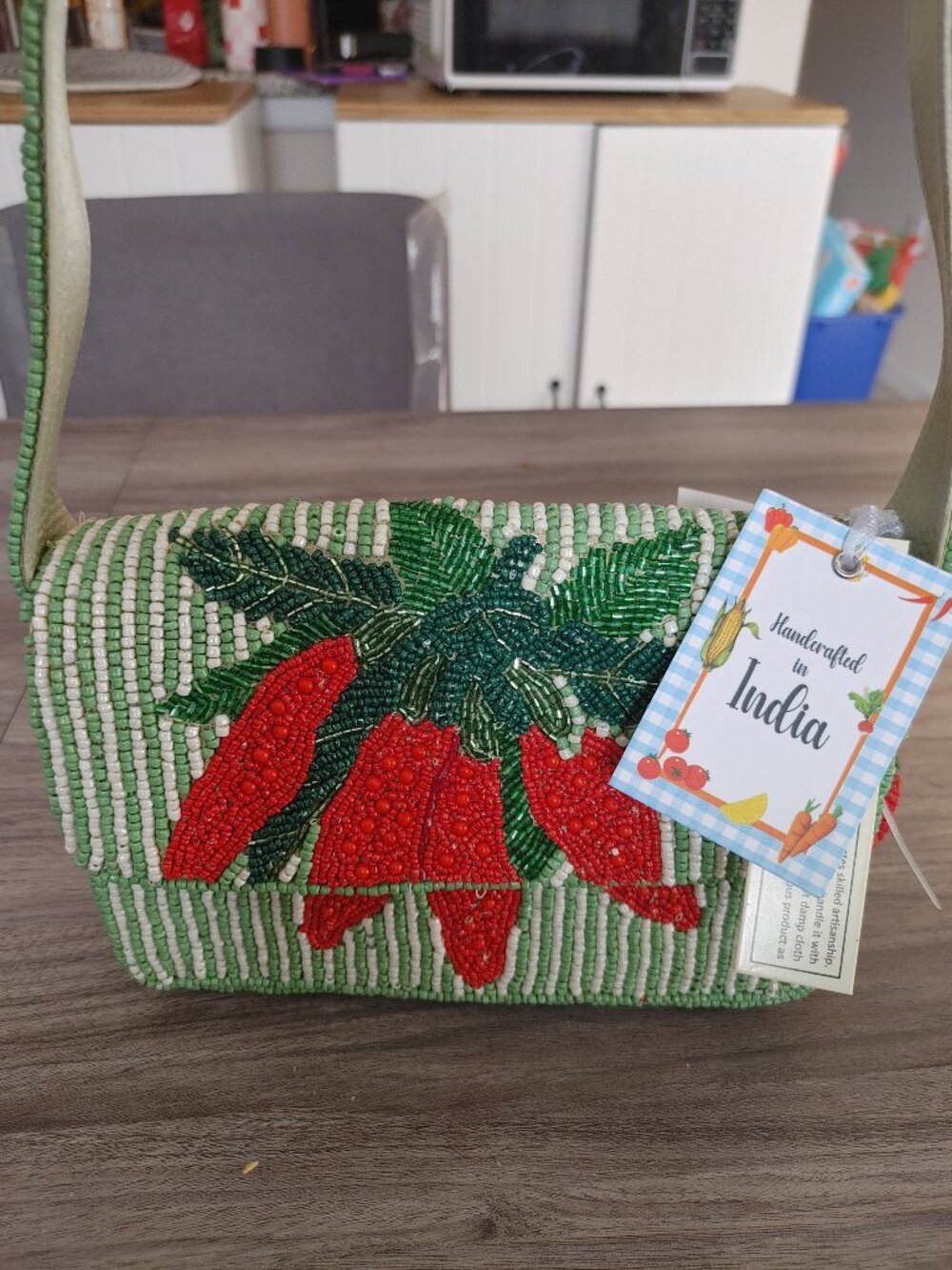 NWT Beaded Indian Shoulder Bag Cute Red ChiliPepper Design Handcrafted in India